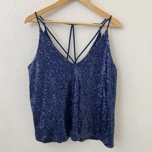 Lost + Wander Sequin Cami Tank Top Size Large Blue Sleeveless New With Tags